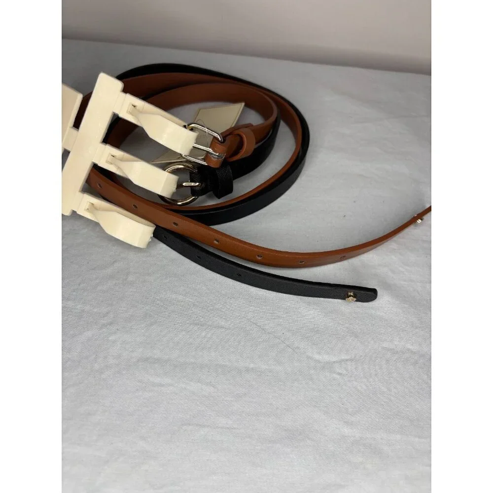 ADRIENNE VITTADINI NEW Belt X2 Black Tan Women S/M Gold Silver